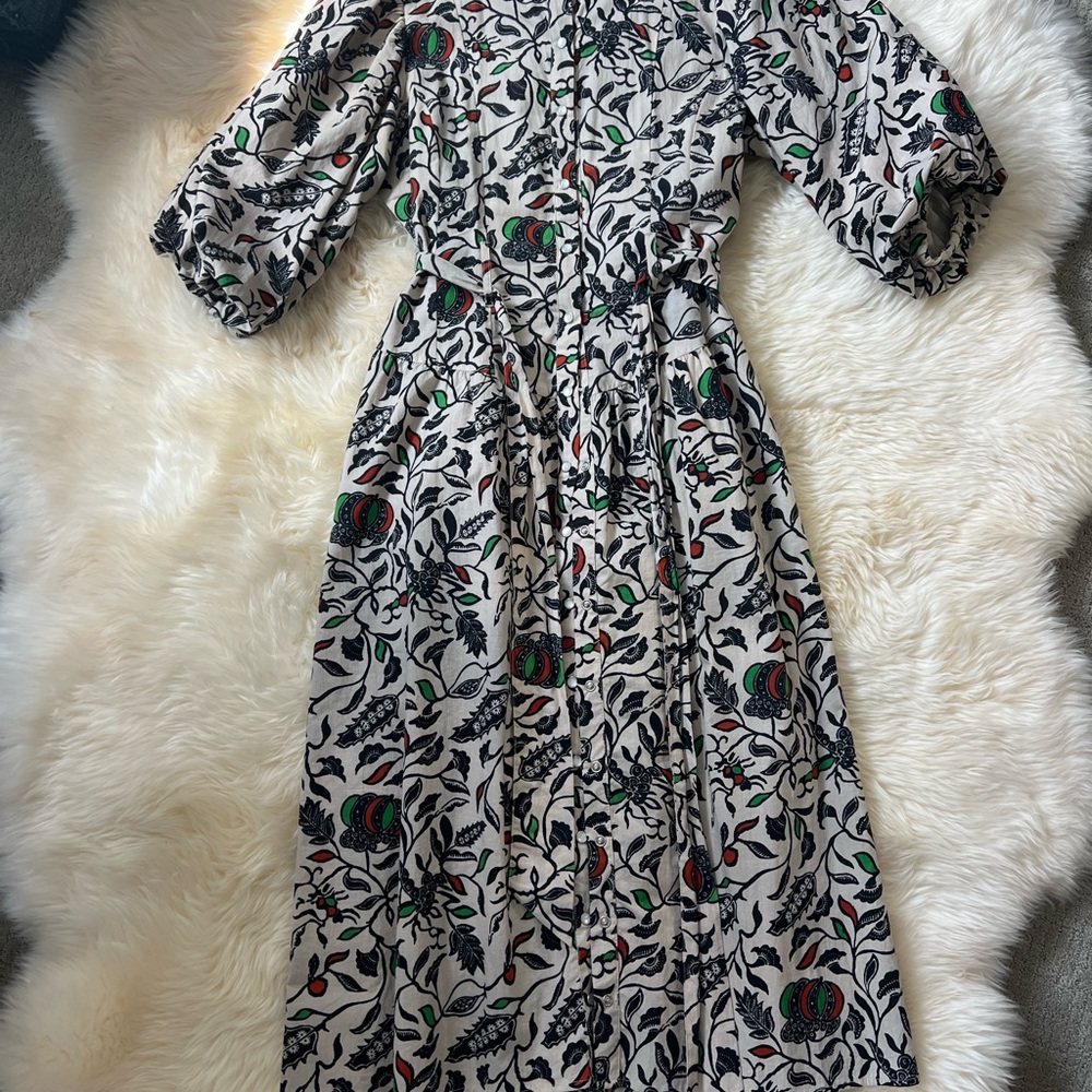 Cream Botanical Print Maxi Dress with Puff Sleeves